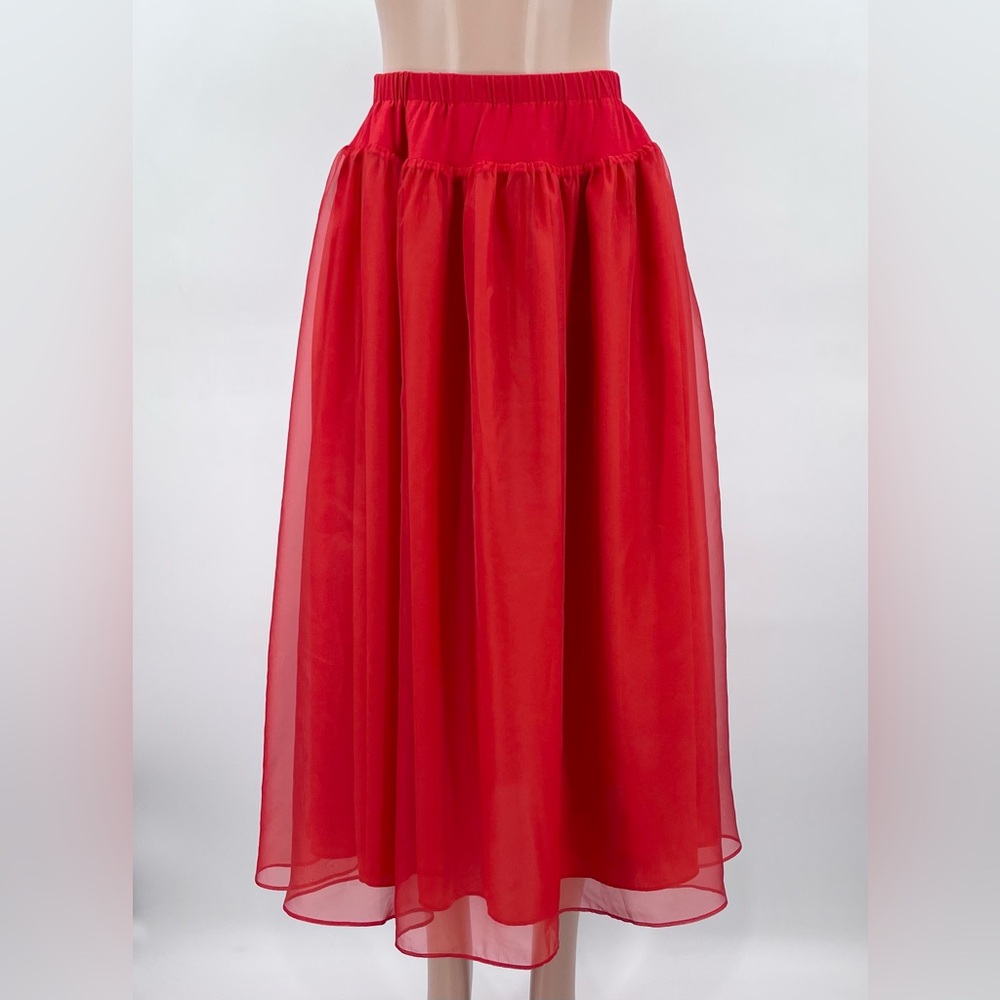 Reformation Nuria Red Drop Waist Retro Tulle Formal Midi Skirt Size Medium - Picture 4 of 12